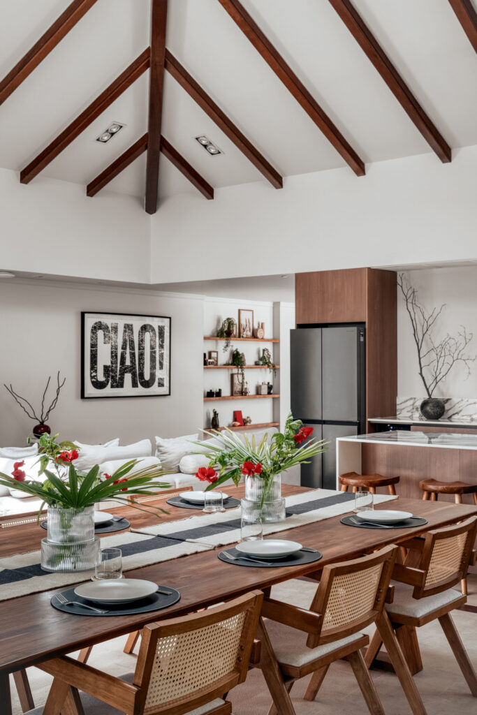 Ao Po Villa dining room with exposed timber beams